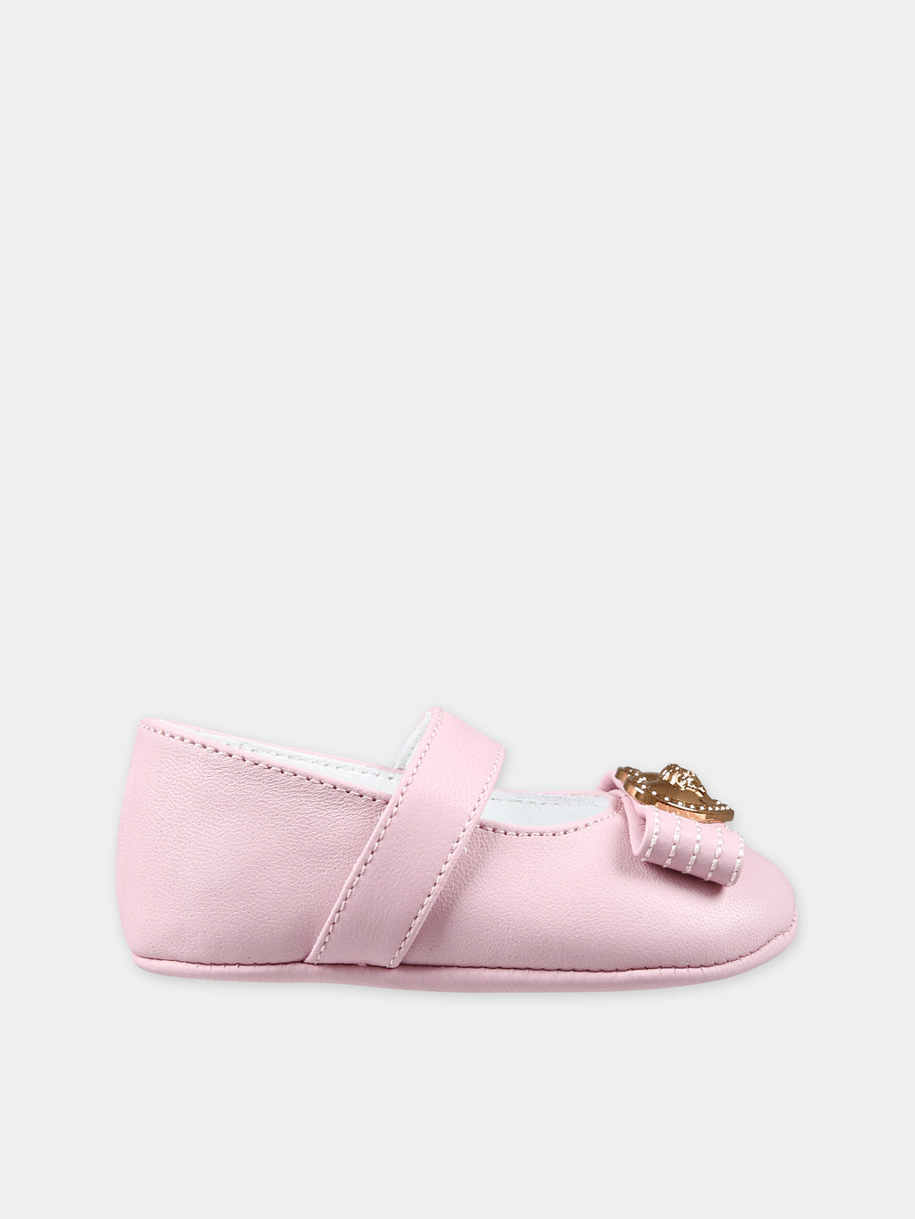 Pink ballet flats for baby girl with heart and Medusa